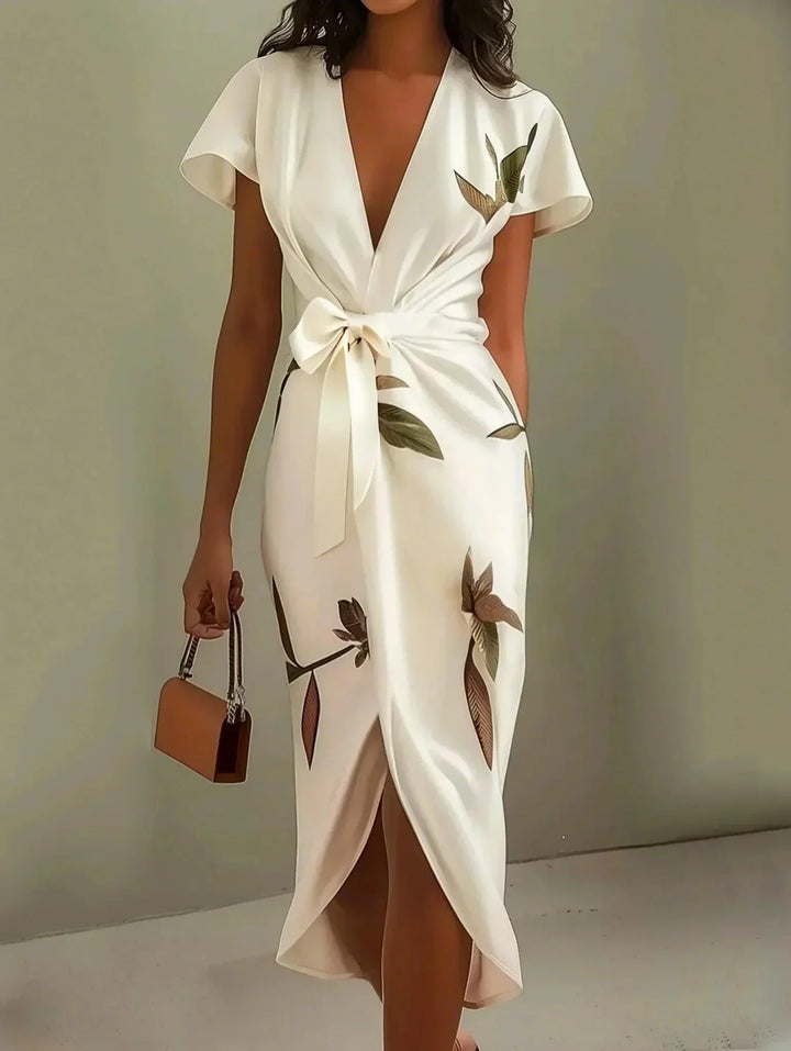 Judy | Robe Midi en Satin à Manches Courtes Blanche Henri Lyon