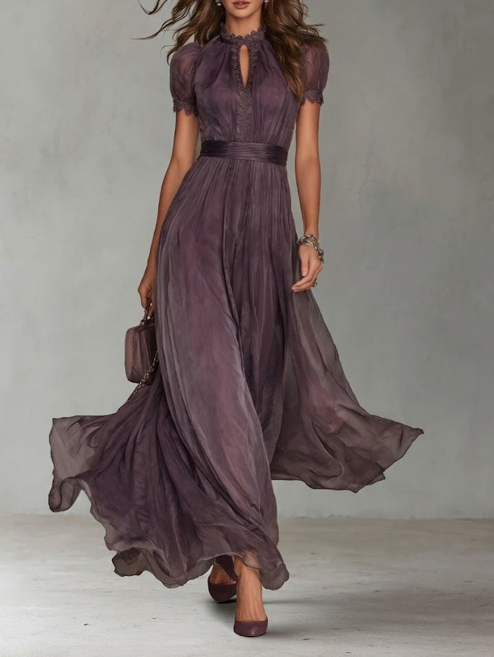 Flavia - Robe longue violette avec découpe en forme de goutte et bord en dentelle Henri Lyon