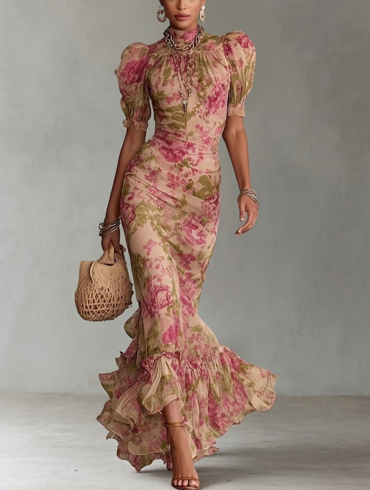 Fiora - Robe longue vintage à imprimé floral et manches bouffantes Henri Lyon