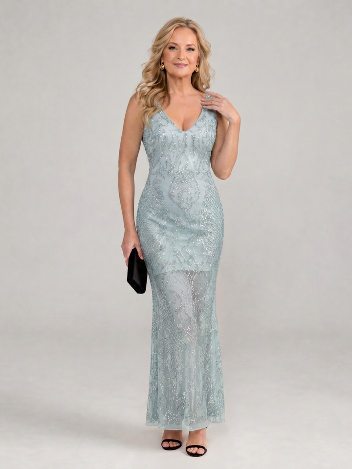 Sirea - Robe midi sans manches avec panneaux en tulle et sequins Henri Lyon