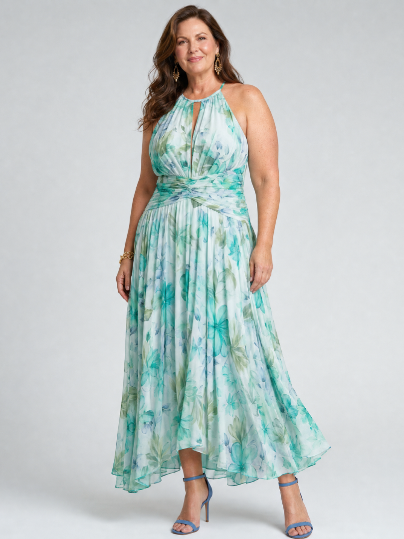 Portia - Robe Midi à Bretelles Plissées avec Motif Floral Doux Henri Lyon