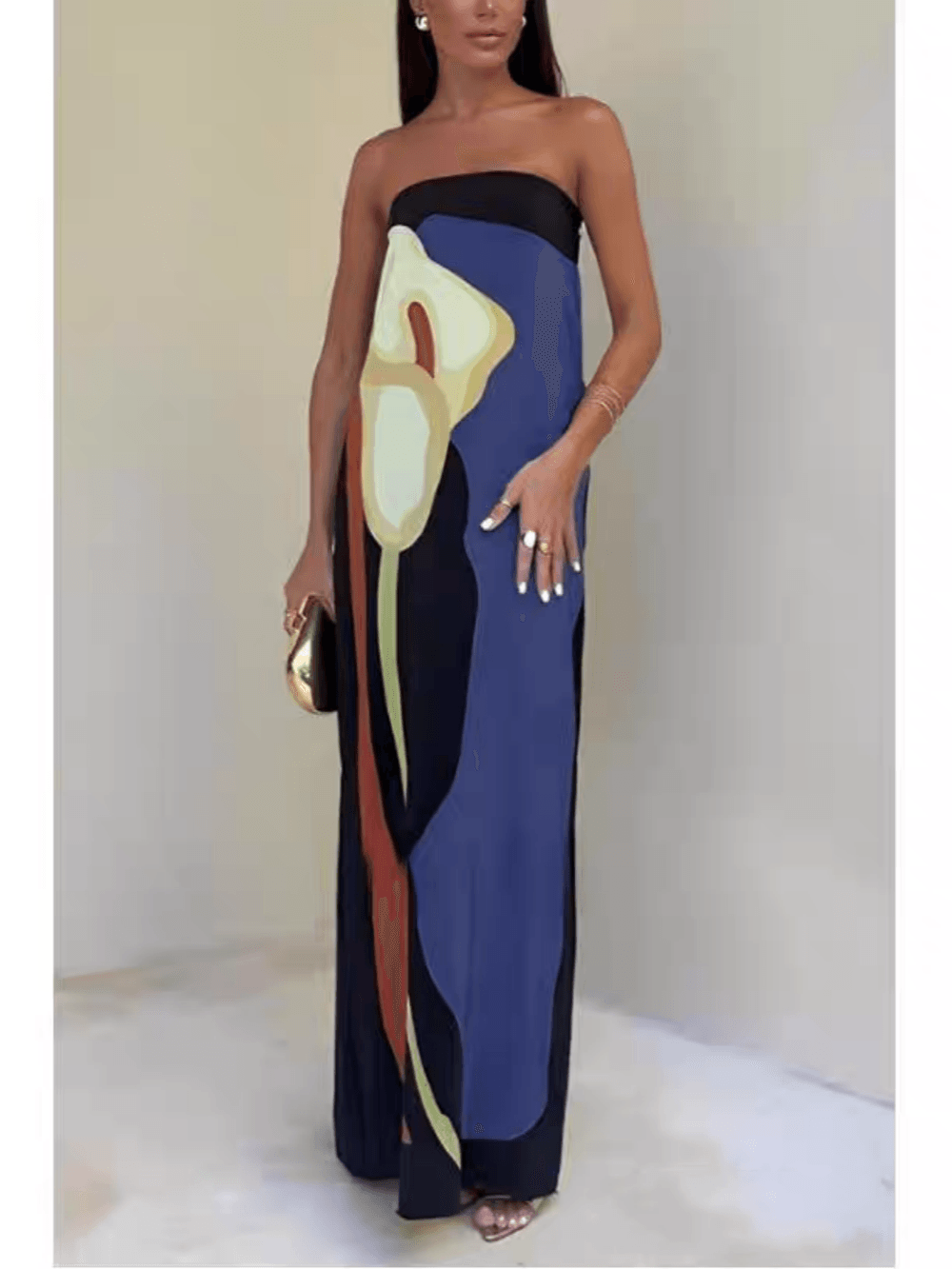 Joan | Robe de soirée maxi imprimée sans manches au style côtier Henri Lyon