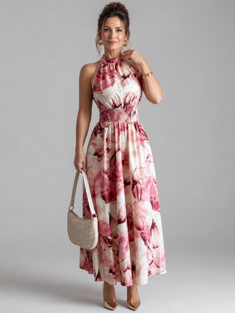 Olivia - Robe Midi Imprimé Abstrait à Taille Froncée Henri Lyon