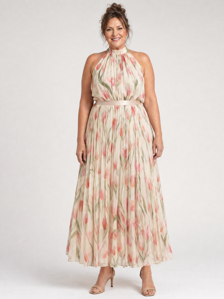 Aurelle - Robe Midi Fleurie à Col Halter Henri Lyon
