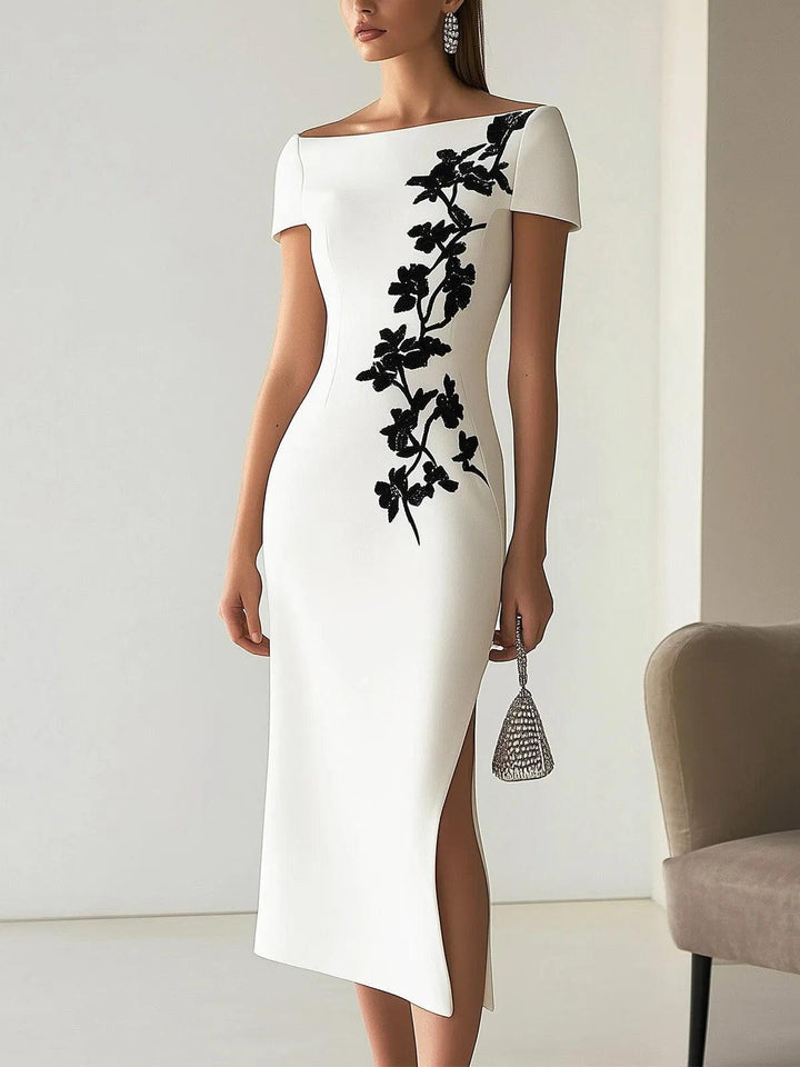 Audrey | Robe Midi à Imprimé Floral Chic avec Col Bateau Henri Lyon