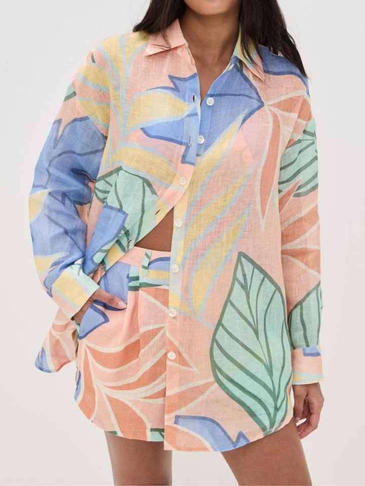 Amandine | Robe Courte Imprimée Feuilles Tropicales Henri Lyon