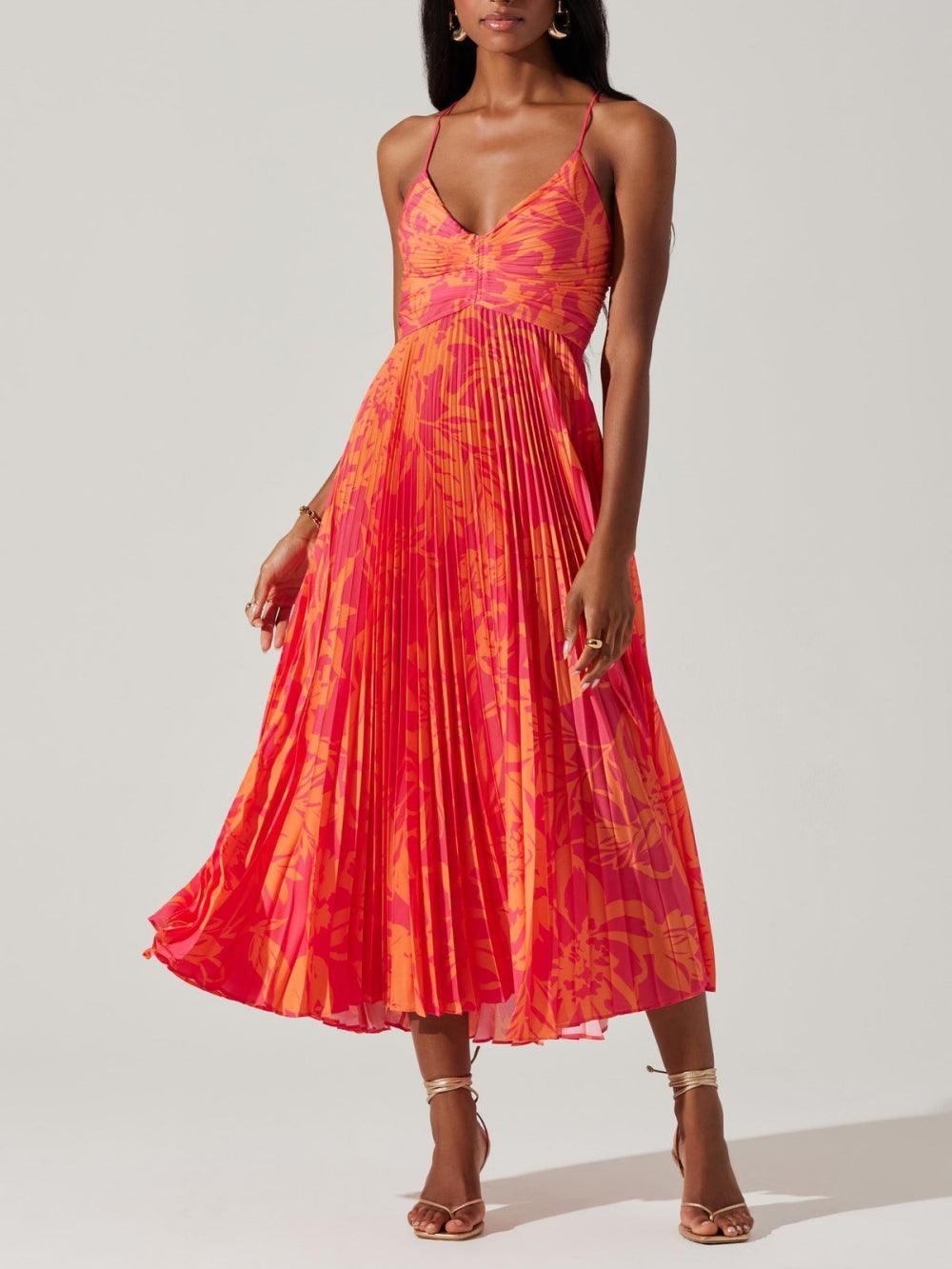 Heather | Robe Midi Plissée Élégante Imprimé Floral Chic Côtier Henri Lyon