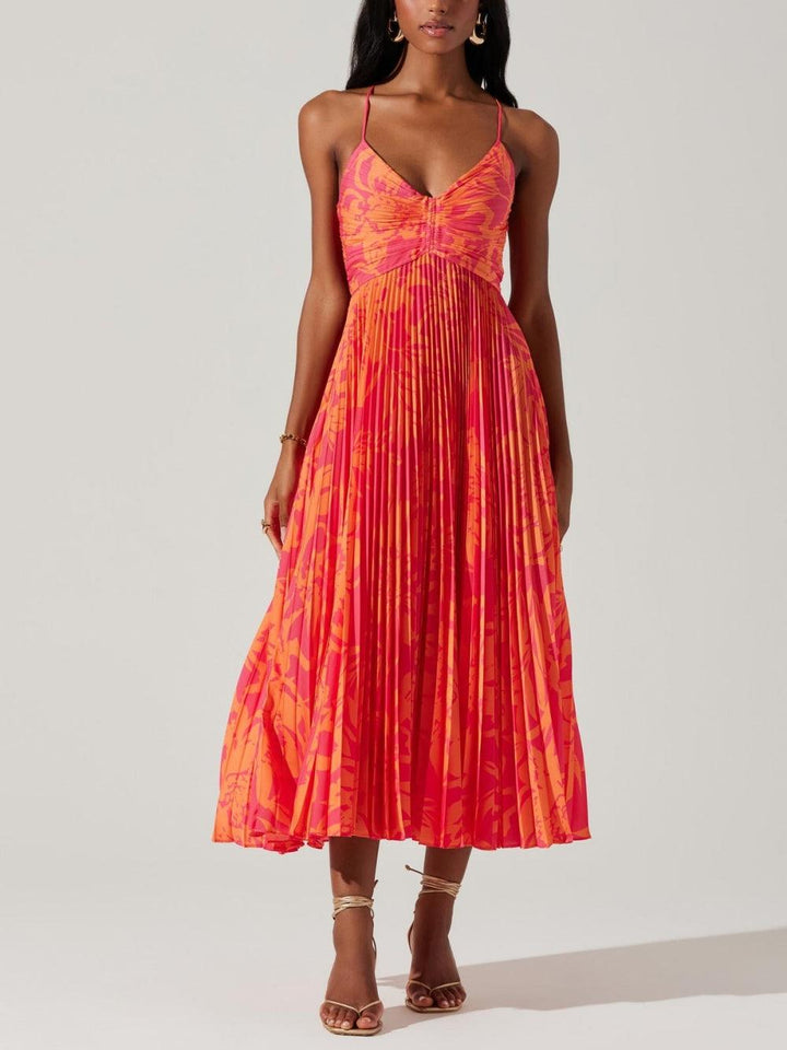 Heather | Robe Midi Plissée Élégante Imprimé Floral Chic Côtier Henri Lyon
