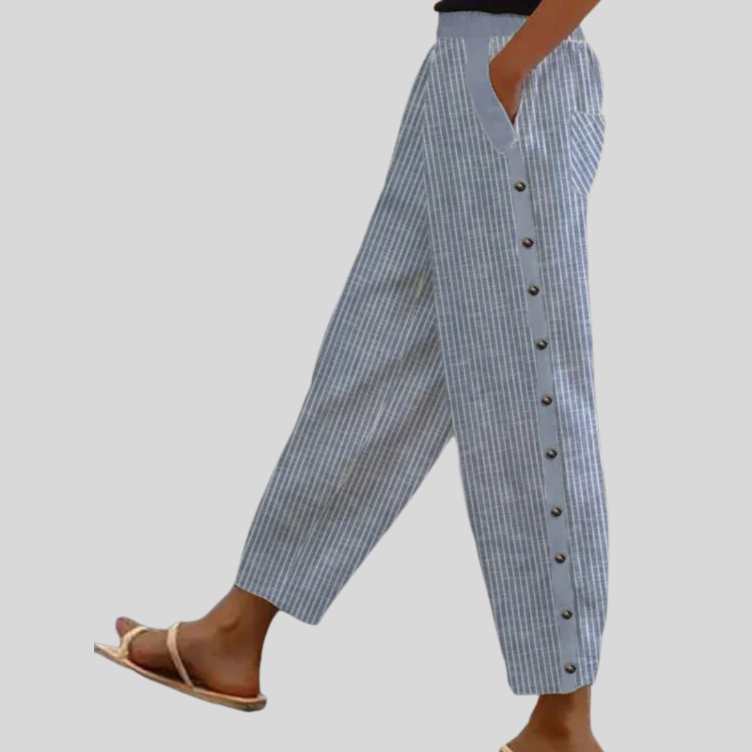 Linaya - Pantalon à Boutons Rayé Henri Lyon