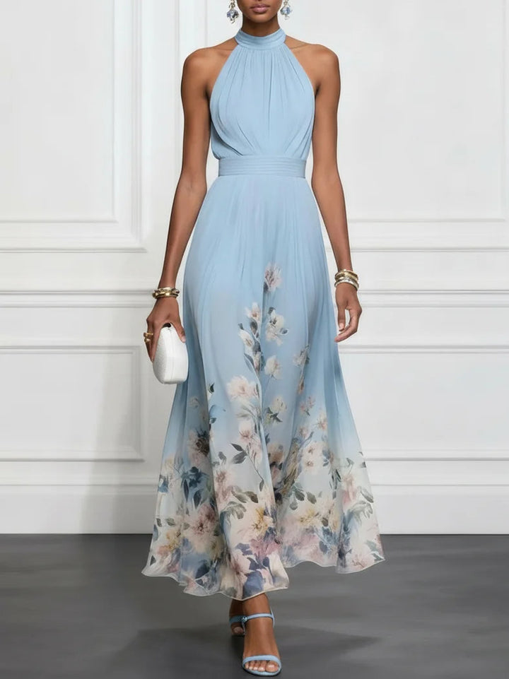 Rosalyn | Robe Maxi Chiffon avec Fleurs Bleues Henri Lyon