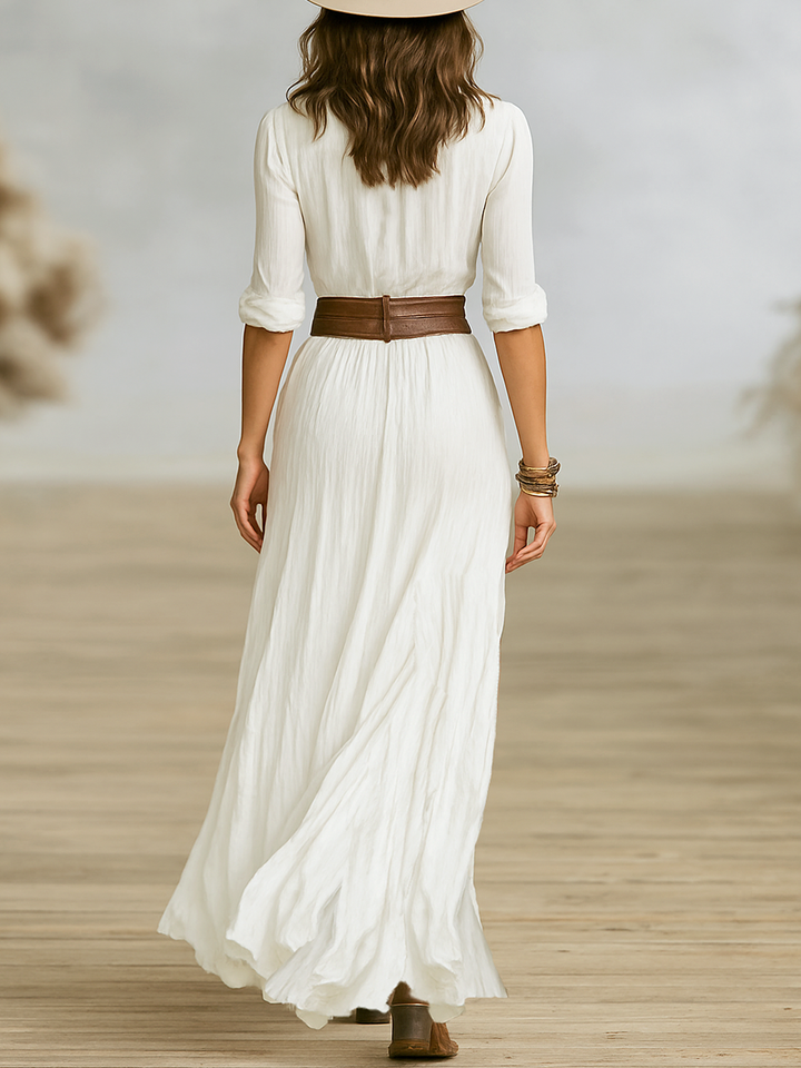 Alma - Robe Longue en Toile avec Col Rétro Henri Lyon
