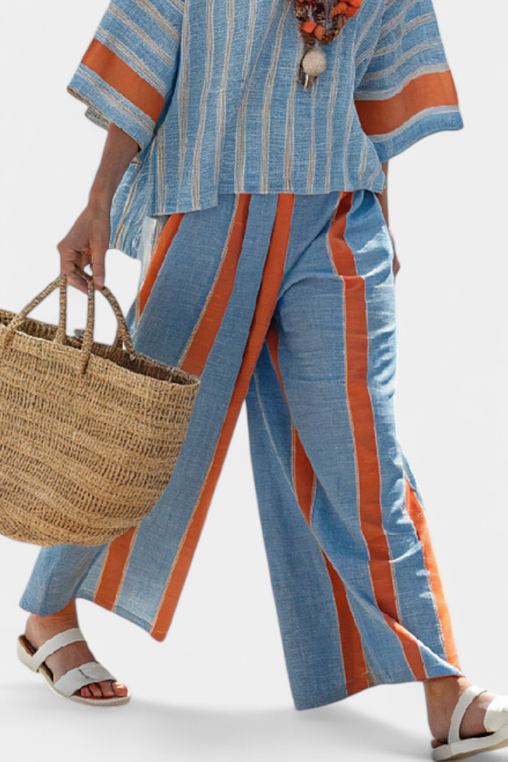 Velmere | Haut en Terracotta Rayé Sophistiqué & Pantalons en Lin Henri Lyon