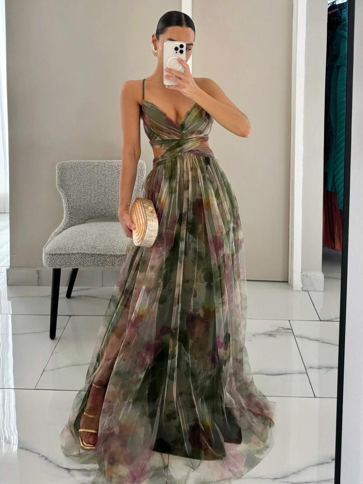 Karen | Robe Maxi Imprimée Fleurie avec Col V Henri Lyon