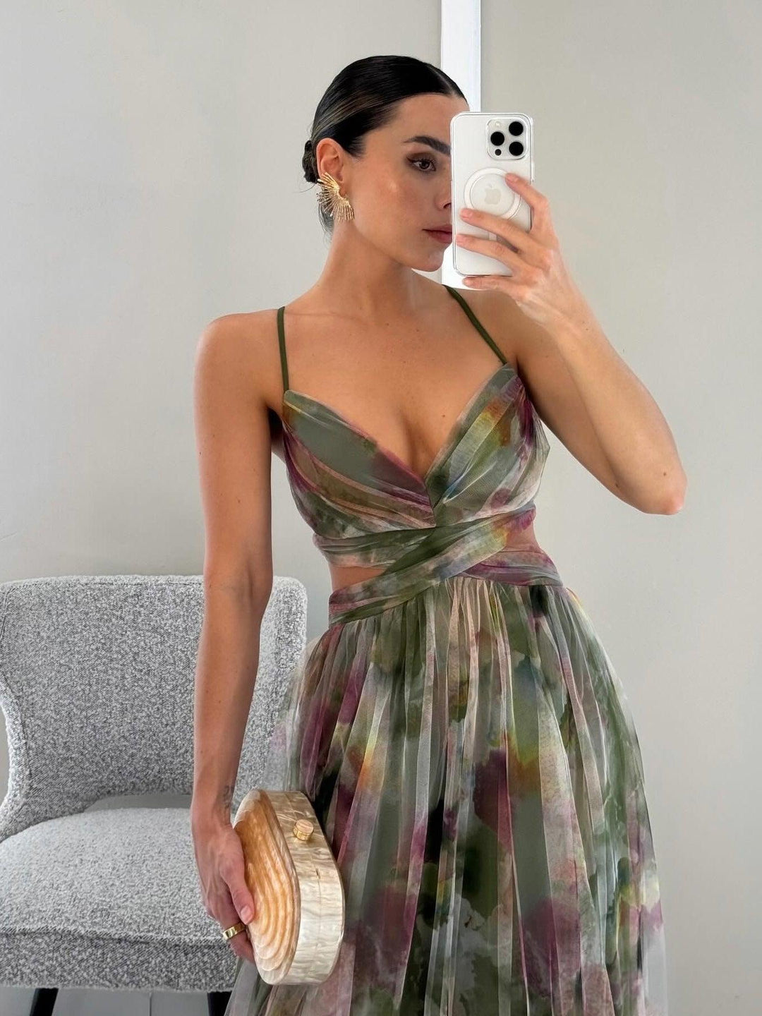 Karen | Robe Maxi Imprimée Fleurie avec Col V Henri Lyon
