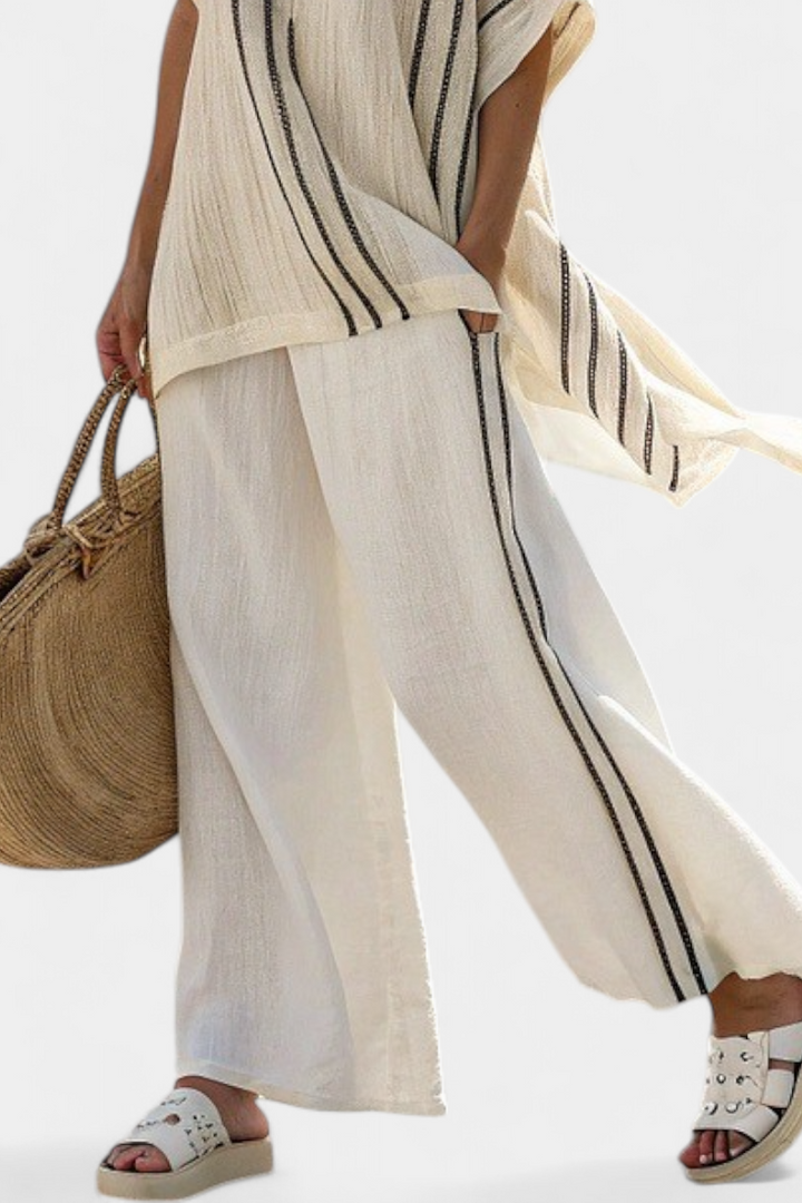 Greysen | Blouse en Lin Ivoire Élégante & Pantalons Rayés Noirs Henri Lyon