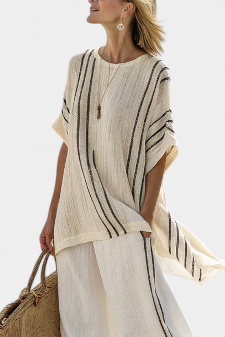 Greysen | Blouse en Lin Ivoire Élégante & Pantalons Rayés Noirs Henri Lyon