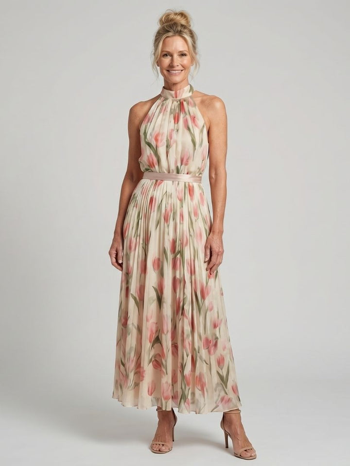 Aurelle - Robe Midi Fleurie à Col Halter Henri Lyon