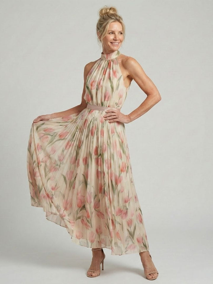Aurelle - Robe Midi Fleurie à Col Halter Henri Lyon