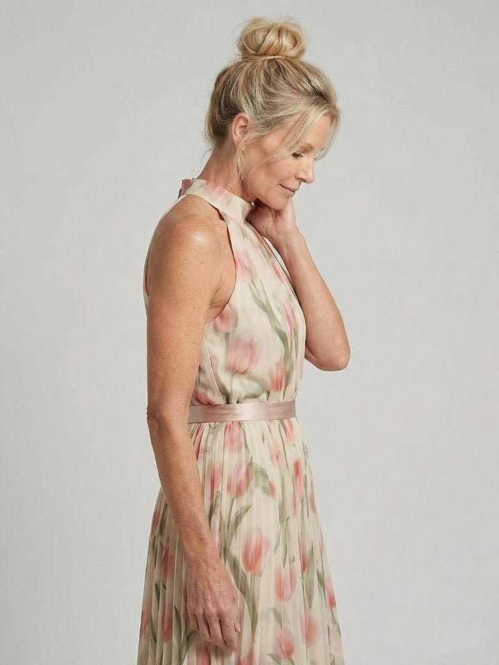 Aurelle - Robe Midi Fleurie à Col Halter Henri Lyon
