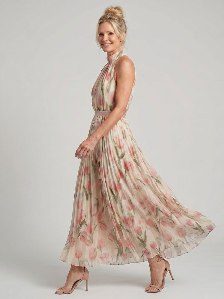 Aurelle - Robe Midi Fleurie à Col Halter Henri Lyon