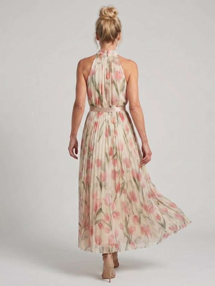 Aurelle - Robe Midi Fleurie à Col Halter Henri Lyon