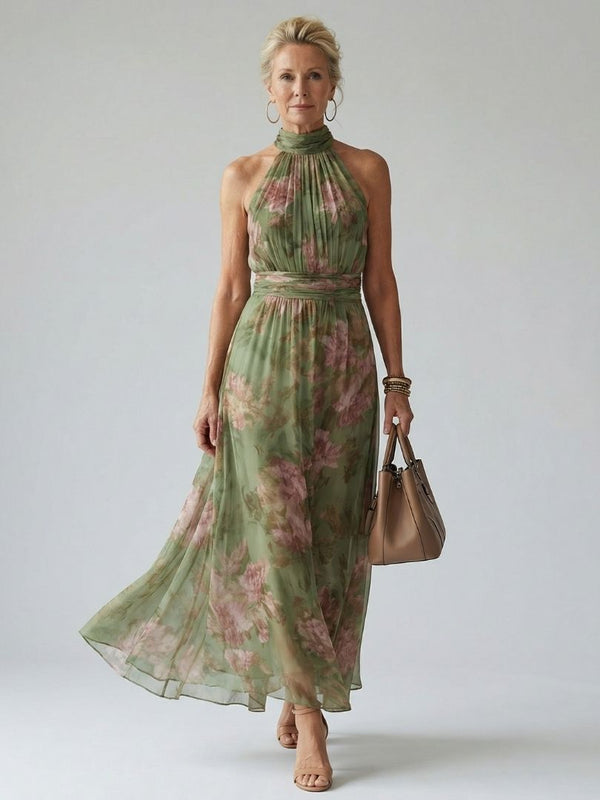 Mireille - Robe Midi à Encolure Halter Froncée Henri Lyon