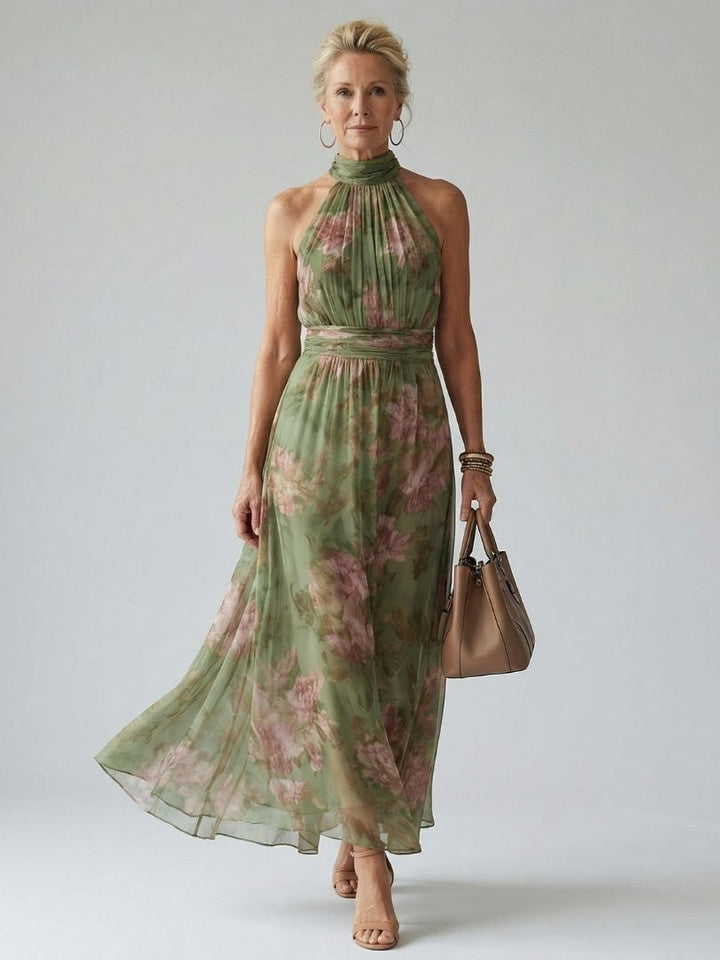 Mireille - Robe Midi à Encolure Halter Froncée Henri Lyon