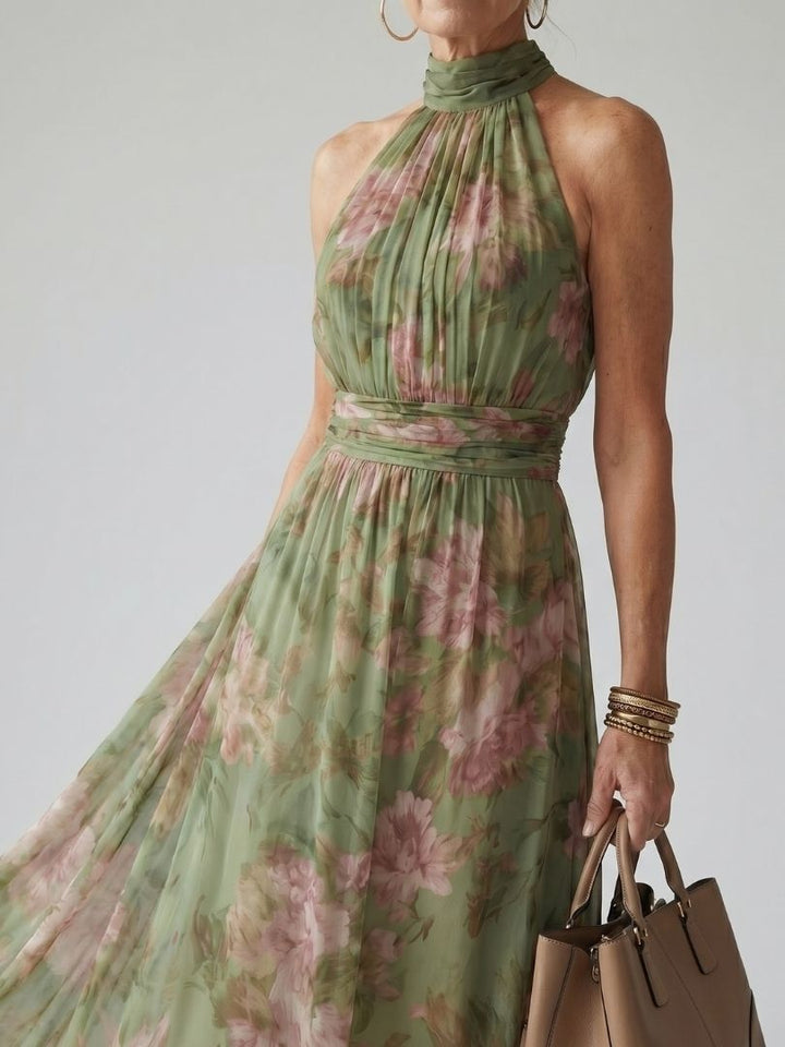 Mireille - Robe Midi à Encolure Halter Froncée Henri Lyon