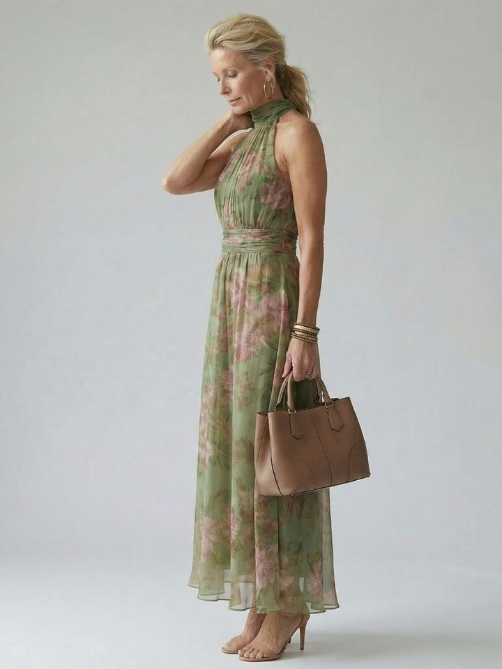Mireille - Robe Midi à Encolure Halter Froncée Henri Lyon