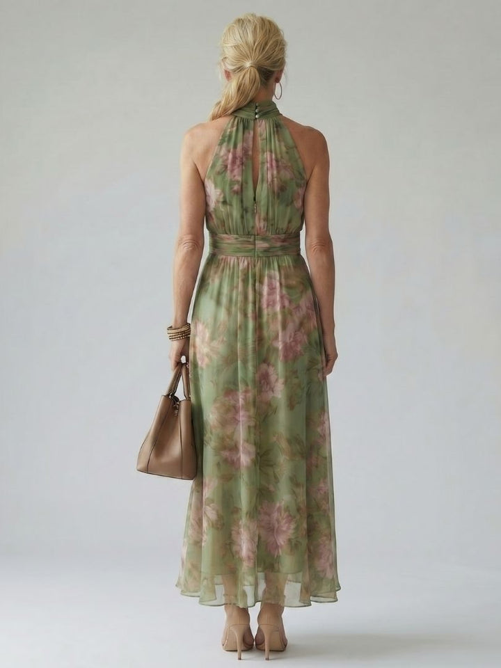 Mireille - Robe Midi à Encolure Halter Froncée Henri Lyon