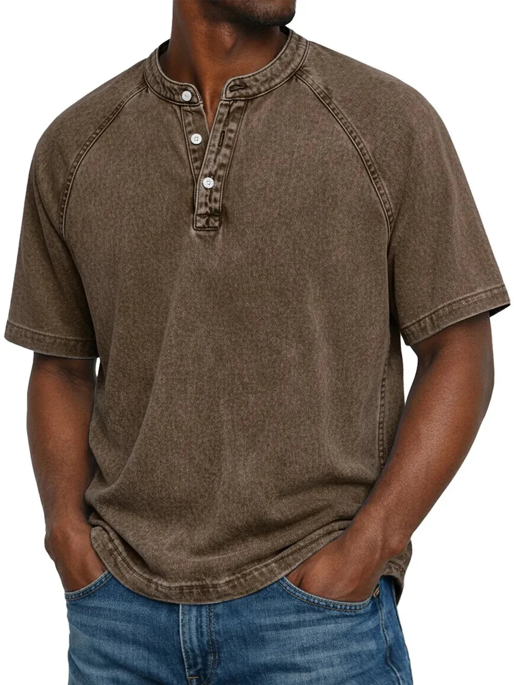 Lucas - T-shirt Vintage à Boutons pour Homme Henri Lyon
