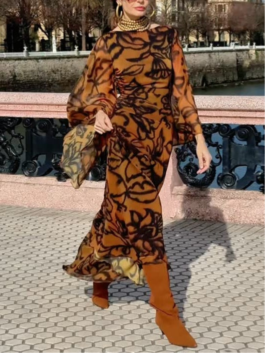 Ashley | Robe longue imprimée Beach Glam Brown Henri Lyon