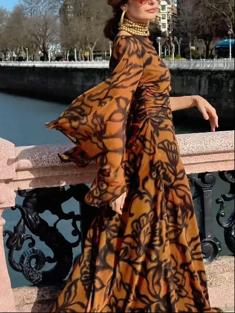 Ashley | Robe longue imprimée Beach Glam Brown Henri Lyon