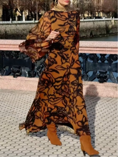 Ashley | Robe longue imprimée Beach Glam Brown Henri Lyon