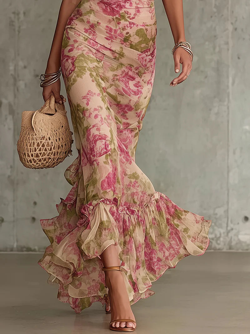Fiora - Robe longue vintage à imprimé floral et manches bouffantes Henri Lyon