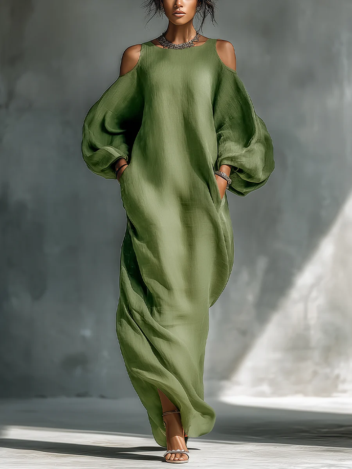 Anika | Robe Maxi à Manches Bouffantes Verte Henri Lyon