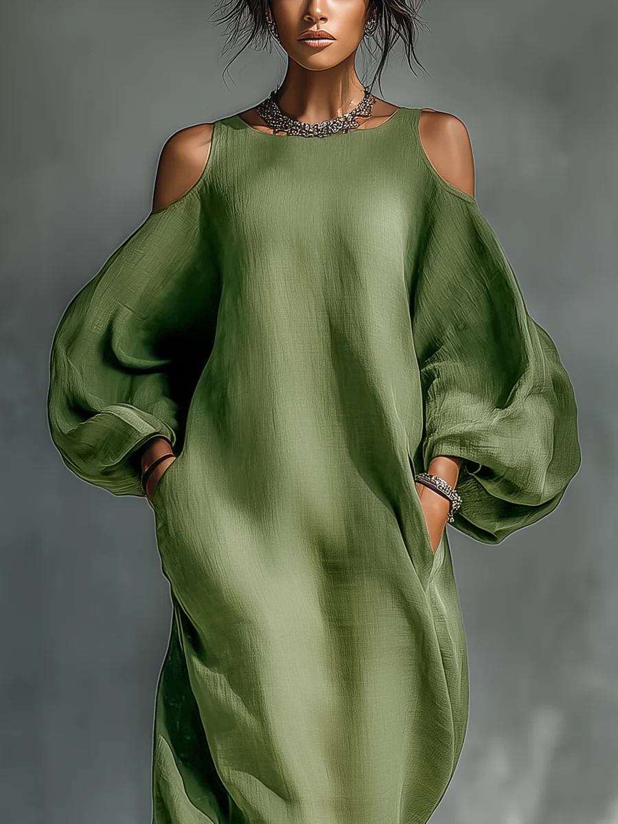 Anika | Robe Maxi à Manches Bouffantes Verte Henri Lyon