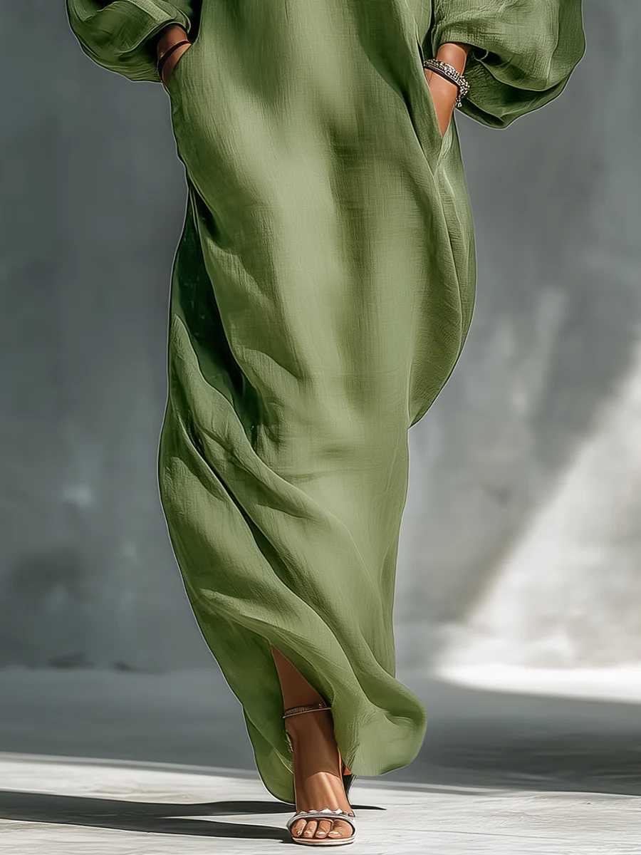 Anika | Robe Maxi à Manches Bouffantes Verte Henri Lyon
