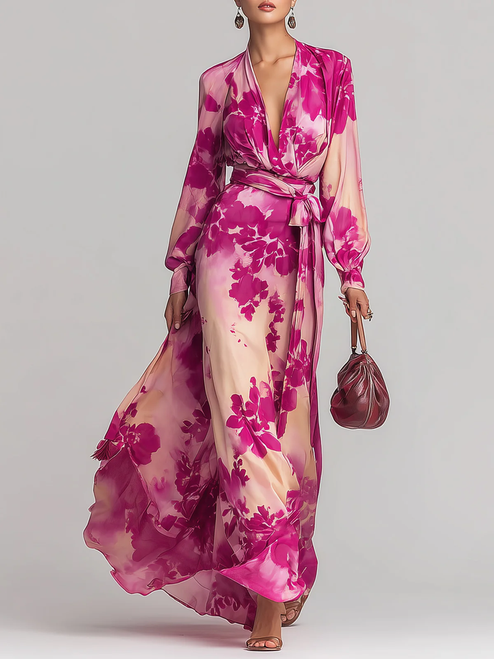 Julia | Robe Maxi Fleurie avec Décolleté en V et Ceinture Henri Lyon
