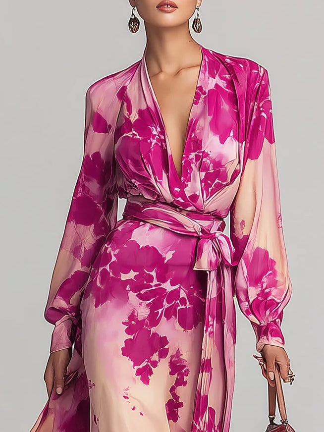 Julia | Robe Maxi Fleurie avec Décolleté en V et Ceinture Henri Lyon