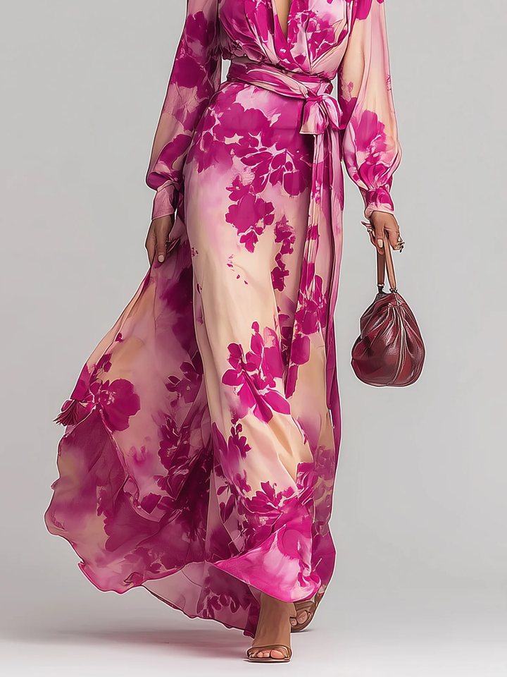 Julia | Robe Maxi Fleurie avec Décolleté en V et Ceinture Henri Lyon