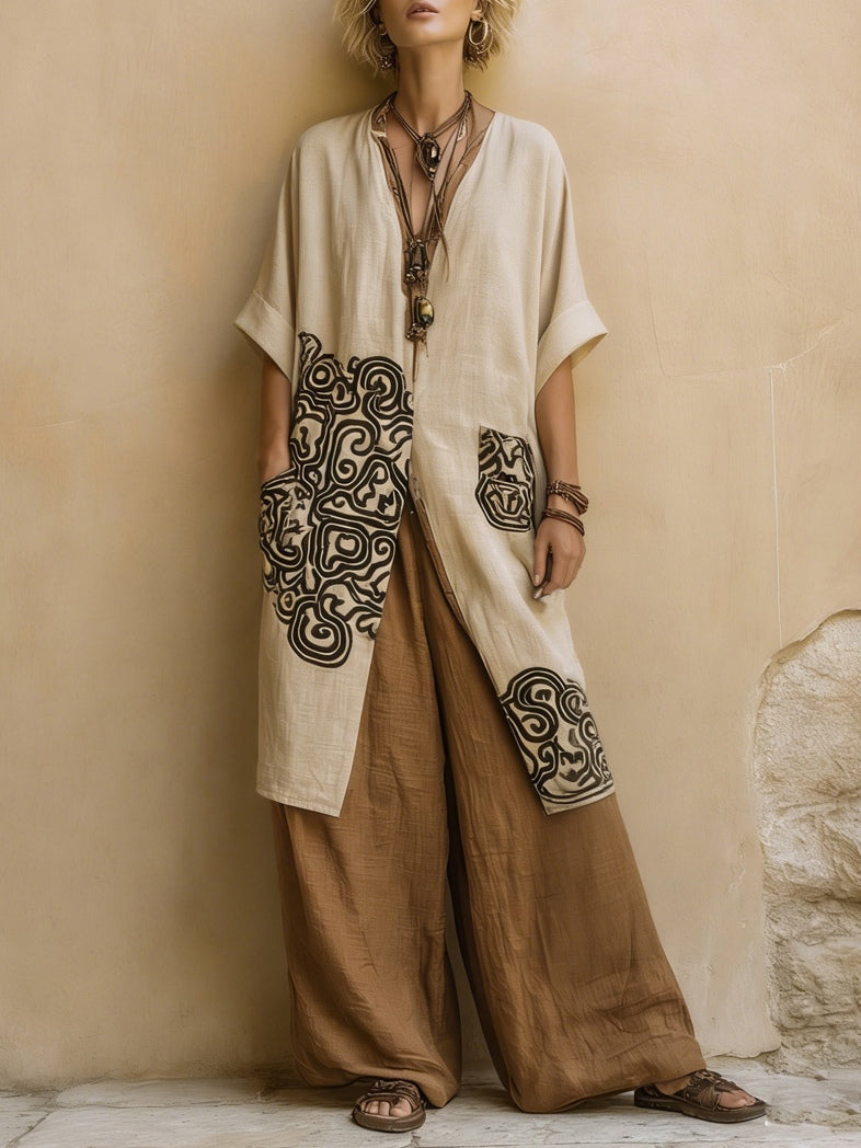 Sophie | Ensemble de trois pièces en gris foncé et marron avec imprimé tribal Henri Lyon