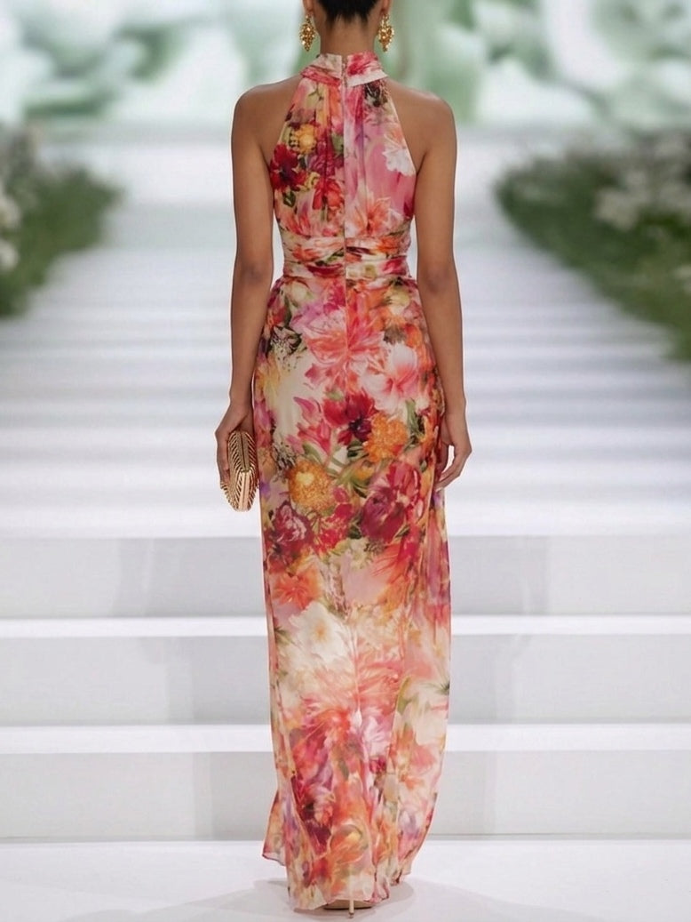 Fae | Robe Maxi Sans Manches en Chiffon Rouge à Fleurs Henri Lyon