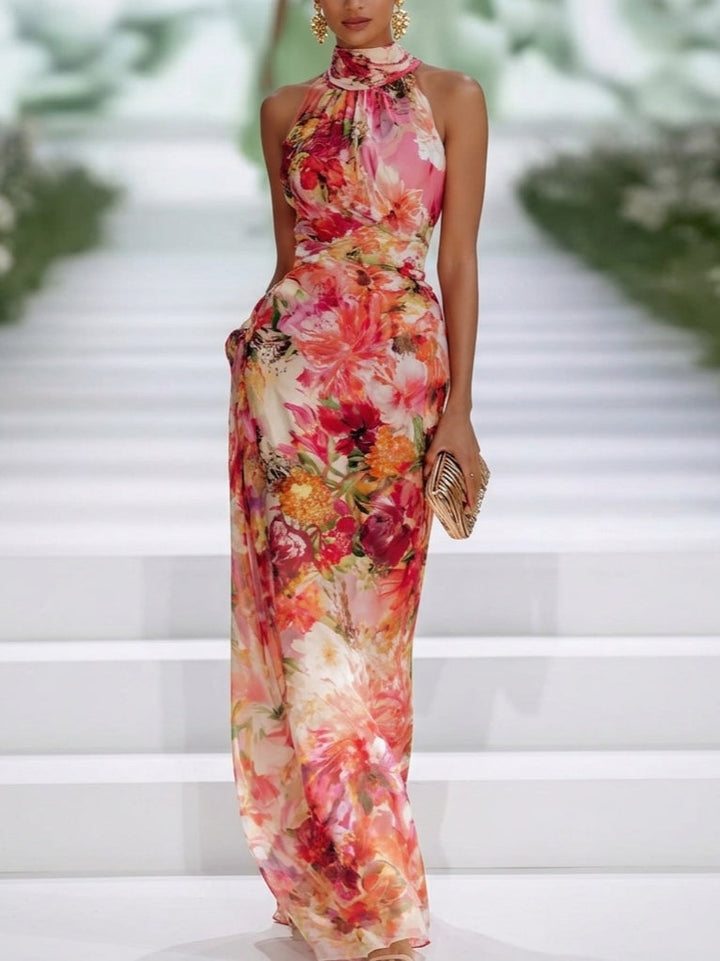 Fae | Robe Maxi Sans Manches en Chiffon Rouge à Fleurs Henri Lyon