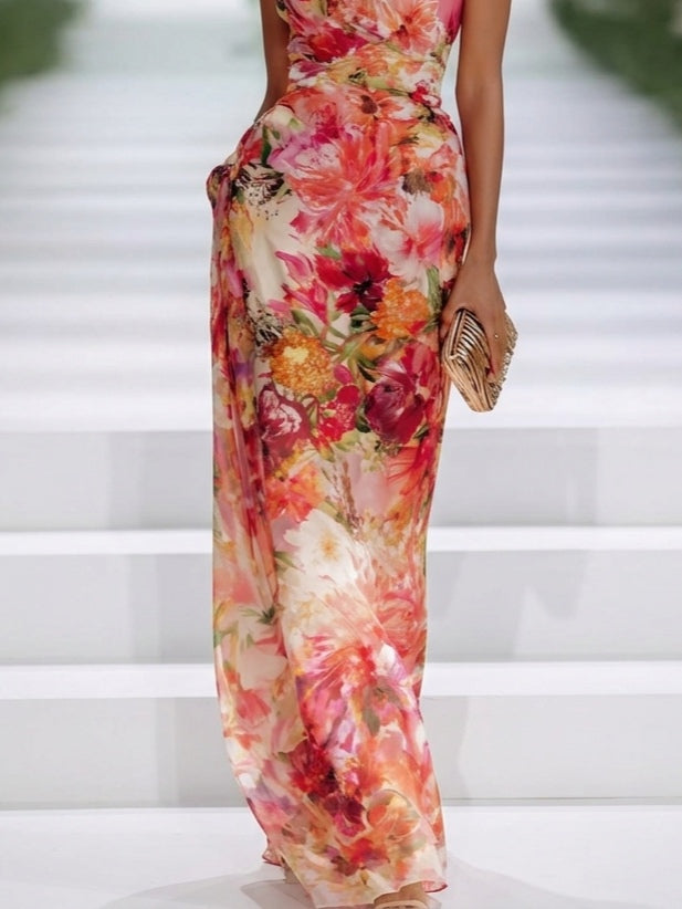 Fae | Robe Maxi Sans Manches en Chiffon Rouge à Fleurs Henri Lyon
