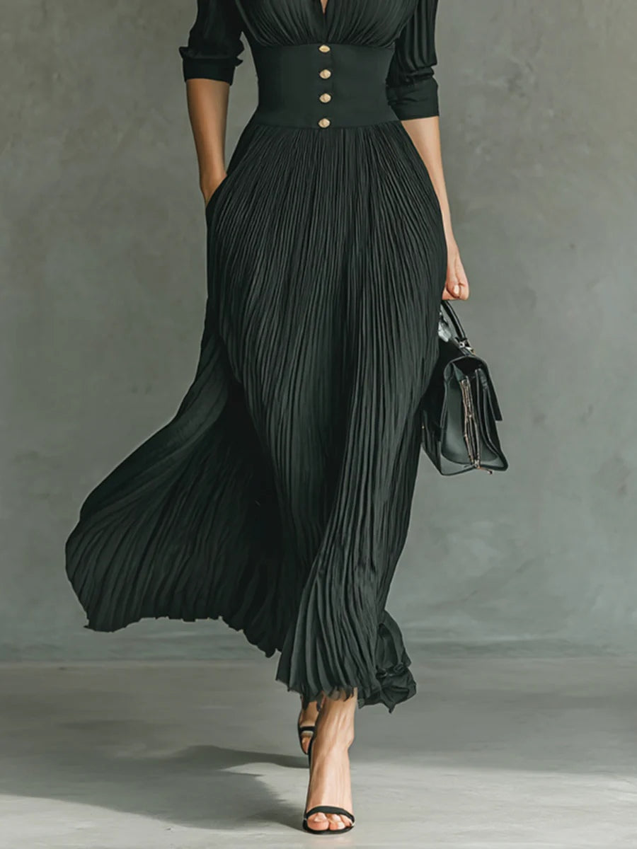 Elvira - Robe longue plissée, avec encolure et taille haute Henri Lyon
