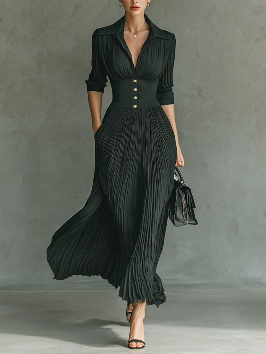 Elvira - Robe longue plissée, avec encolure et taille haute Henri Lyon