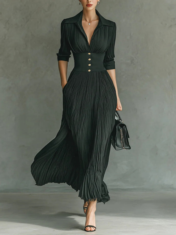 Elvira - Robe longue plissée, avec encolure et taille haute Henri Lyon