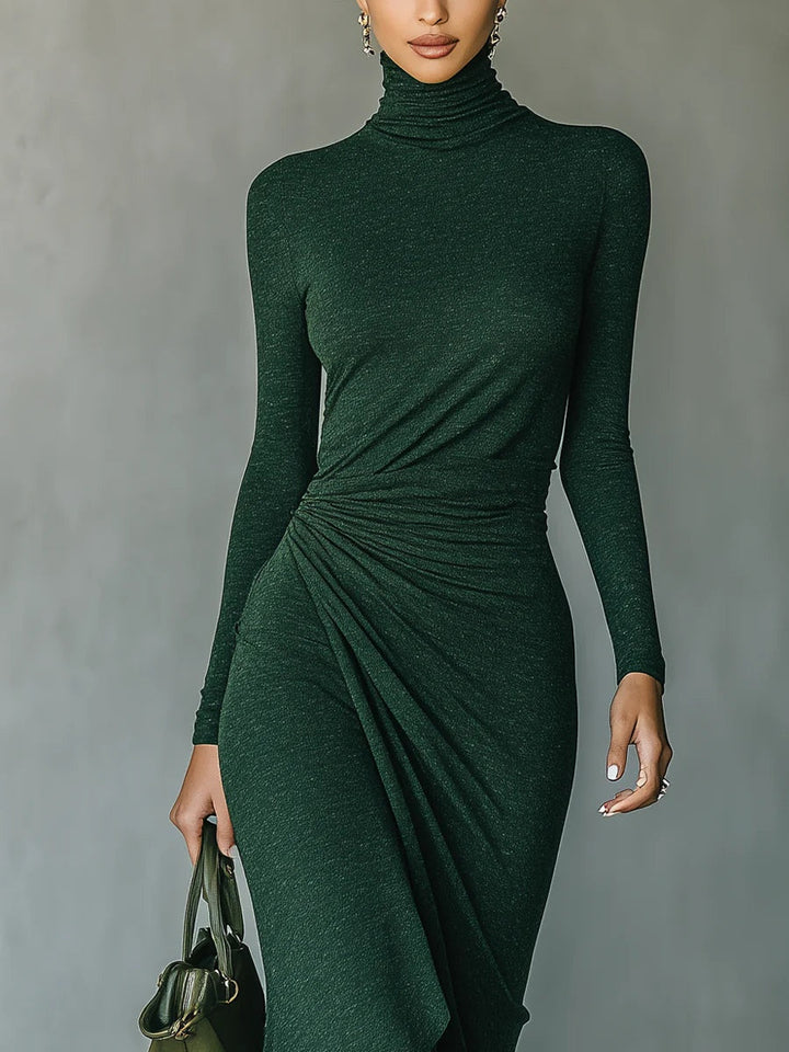 Lenora - Robe midi asymétrique plissée à col haut, vert foncé Henri Lyon