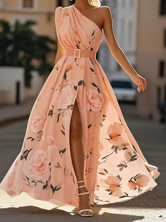 Julie | Robe Maxi Chiffon Florale à Épaules Dégagées Vert Clair Henri Lyon